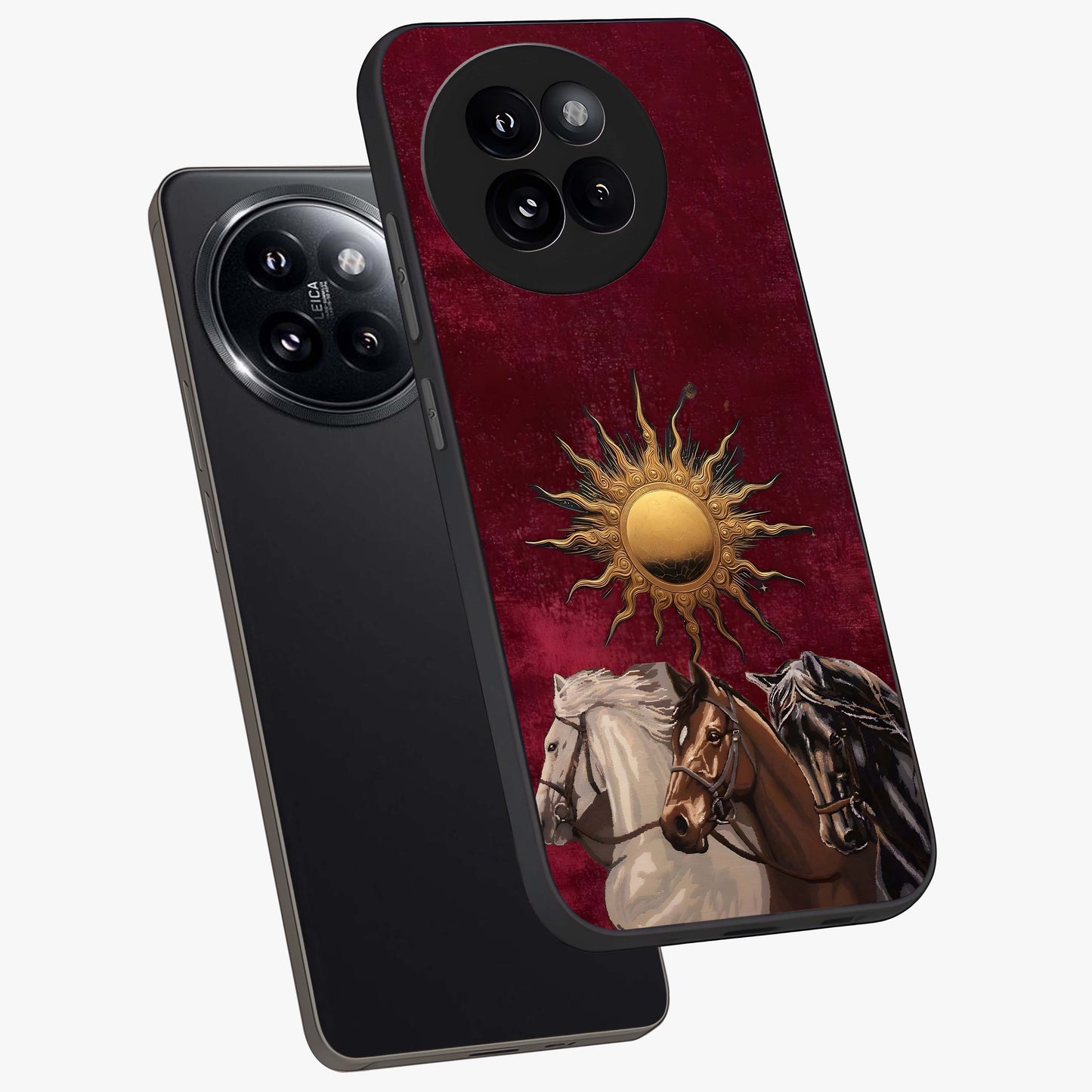 Solar Riders Glass Case displayed in angled mockup highlighting powerful rider illustration with radiant solar aesthetic.