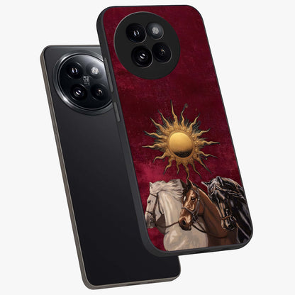 Solar Riders Glass Case displayed in angled mockup highlighting powerful rider illustration with radiant solar aesthetic.