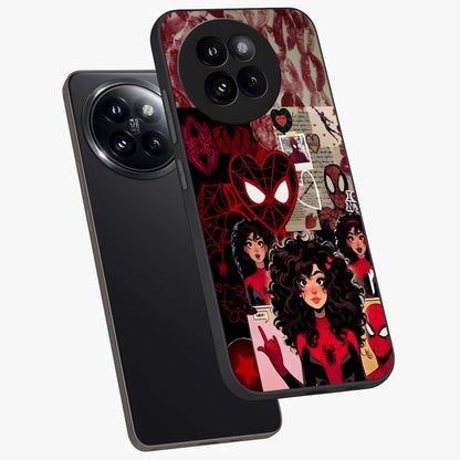 Spider Love Story Glass Case displayed in angled mockup highlighting expressive comic inspired design with playful aesthetic.