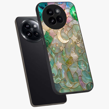 Stained Sunrise Glow Glass Case displayed in angled mockup highlighting radiant sunrise design with artistic aesthetic style.