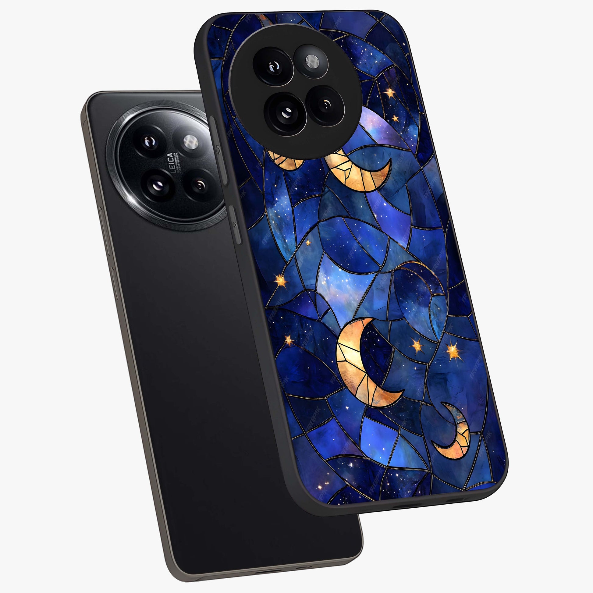 Starlit Sky Tapestry Glass Case displayed in angled mockup highlighting celestial night pattern with artistic aesthetic style.