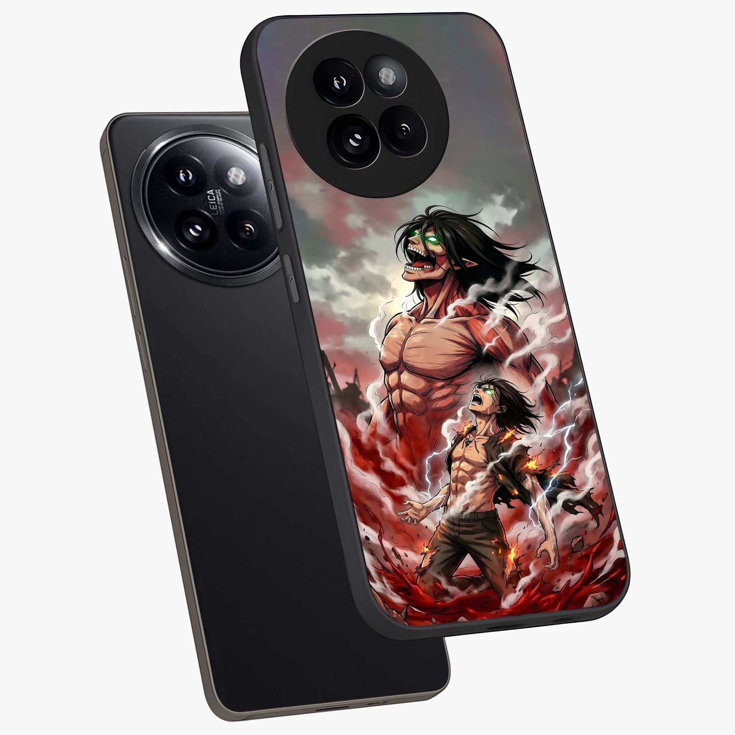 Titan Awakening Fury Glass Case displayed in angled mockup highlighting dramatic giant warrior design with bold anime aesthetic.