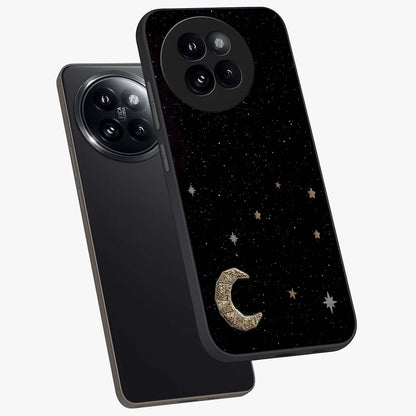 Twinkle Star With Half Moon Glass Case displayed in angled mockup highlighting celestial moon and star design with magical aesthetic.