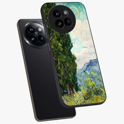Van Gogh Vintage Art Glass Case displayed in angled mockup highlighting textured brushstroke design with classic aesthetic.