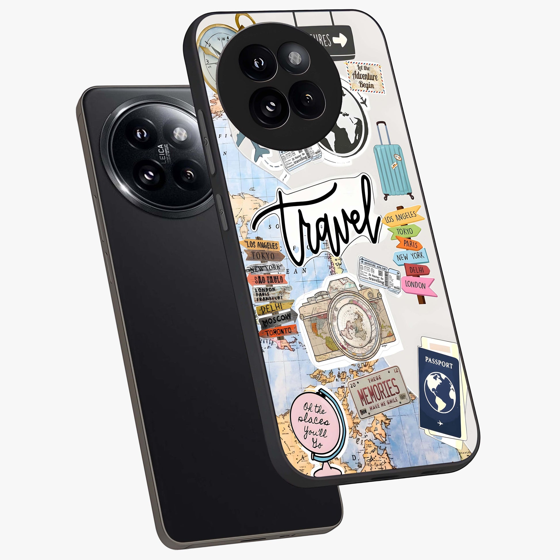 Wanderlust Journal Glass Case displayed in angled mockup highlighting adventure themed design with aesthetic travel vibe.