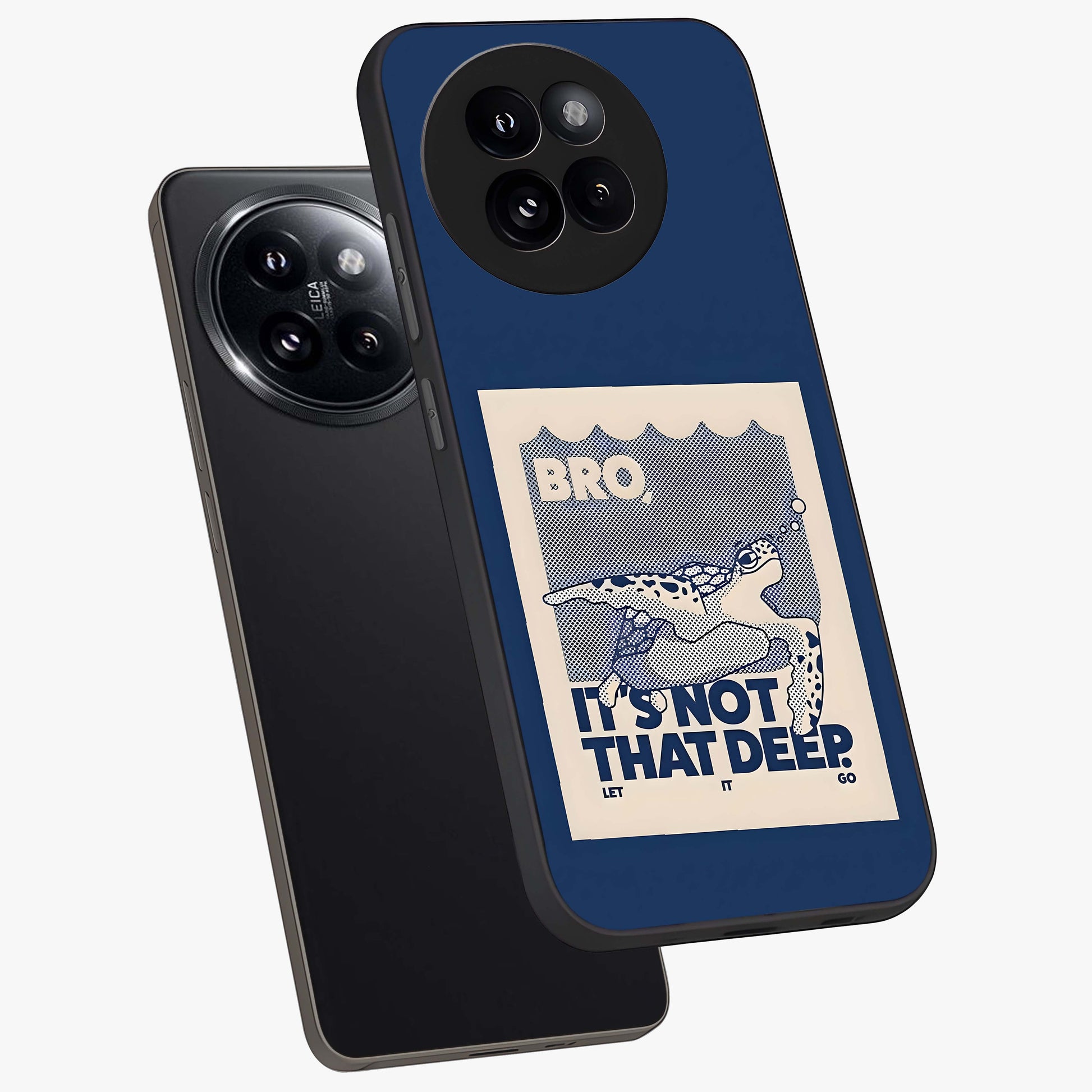 Worry Less Swim Glass Case displayed in angled mockup highlighting fun typography design with relaxed aesthetic style.