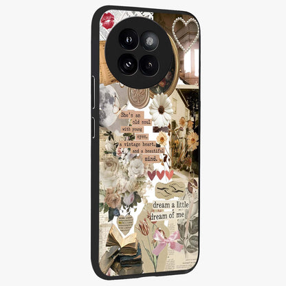 Aesthetic Brown Vintage Collage Glass Case upright view showcasing nostalgic retro artwork with stylish vintage theme.