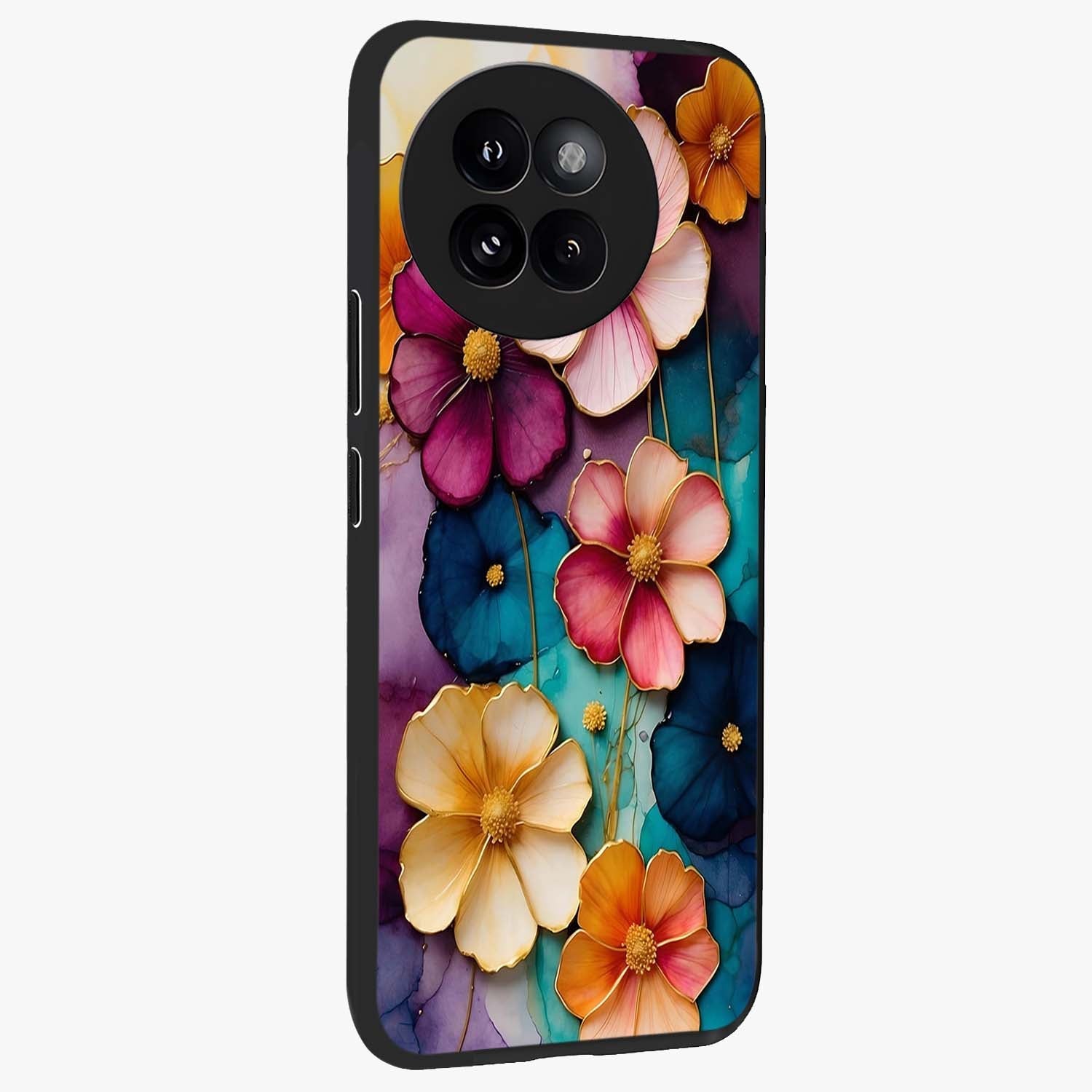Artlyn Grace Flower Pattern Glass Case upright view showcasing graceful floral artwork with aesthetic botanical style.