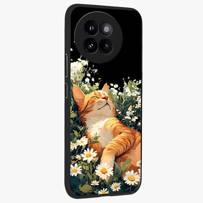 Blissful Bloom Cat Glass Case upright view showcasing charming cat design surrounded by blooming floral elements.