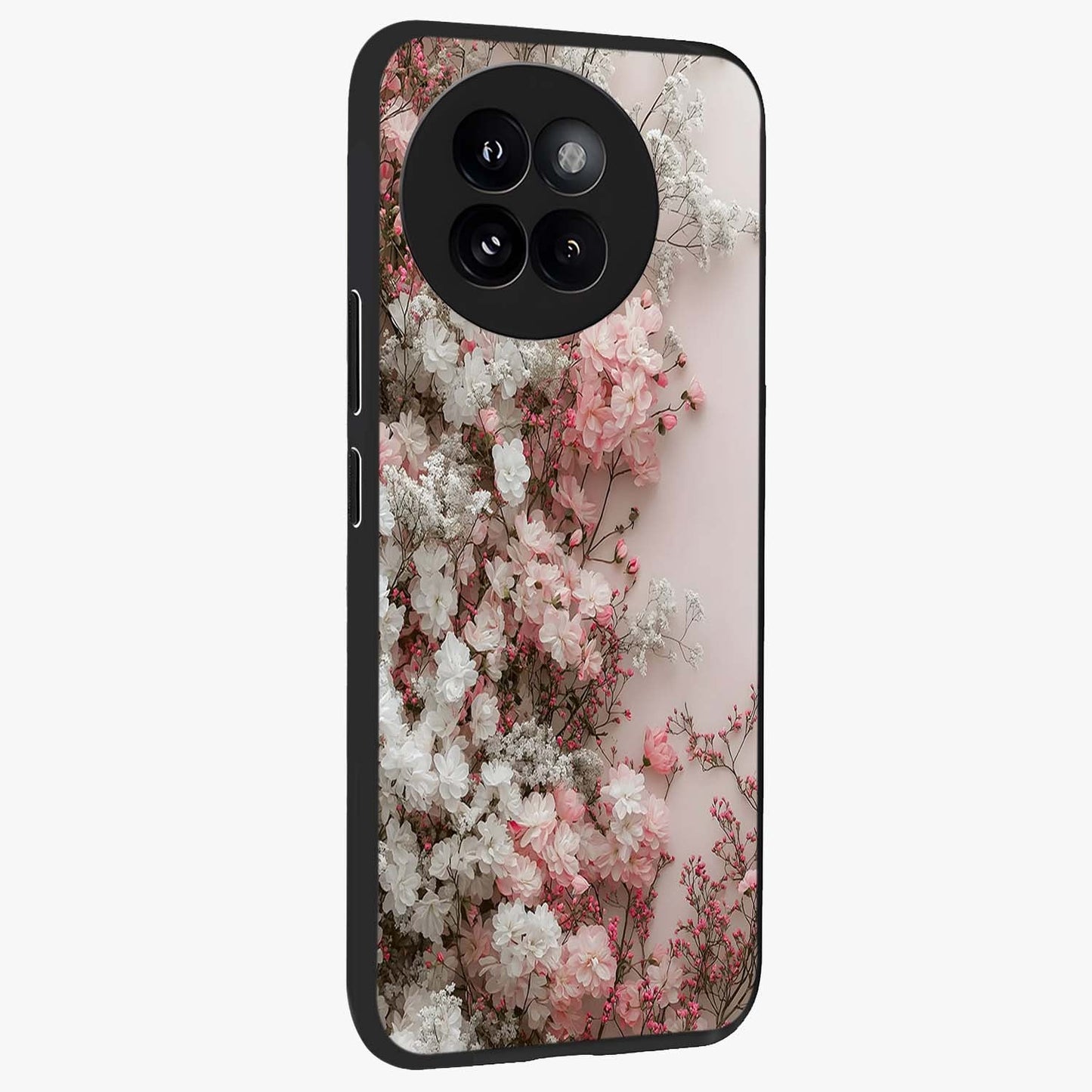 Blush Blossom Cloud Glass Case upright view showcasing calm floral cloud artwork with gentle dreamy theme.