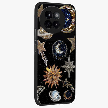 Celestial Gem Constellations Glass Case upright view showcasing cosmic constellation artwork with celestial aesthetic style.