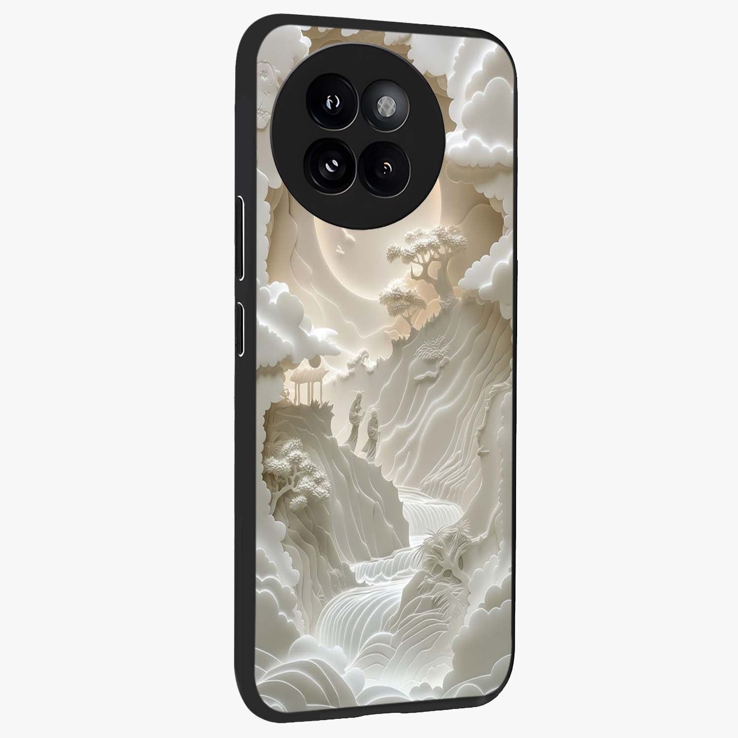 Celestial Origami Glass Case upright view showcasing creative origami artwork with modern celestial style.