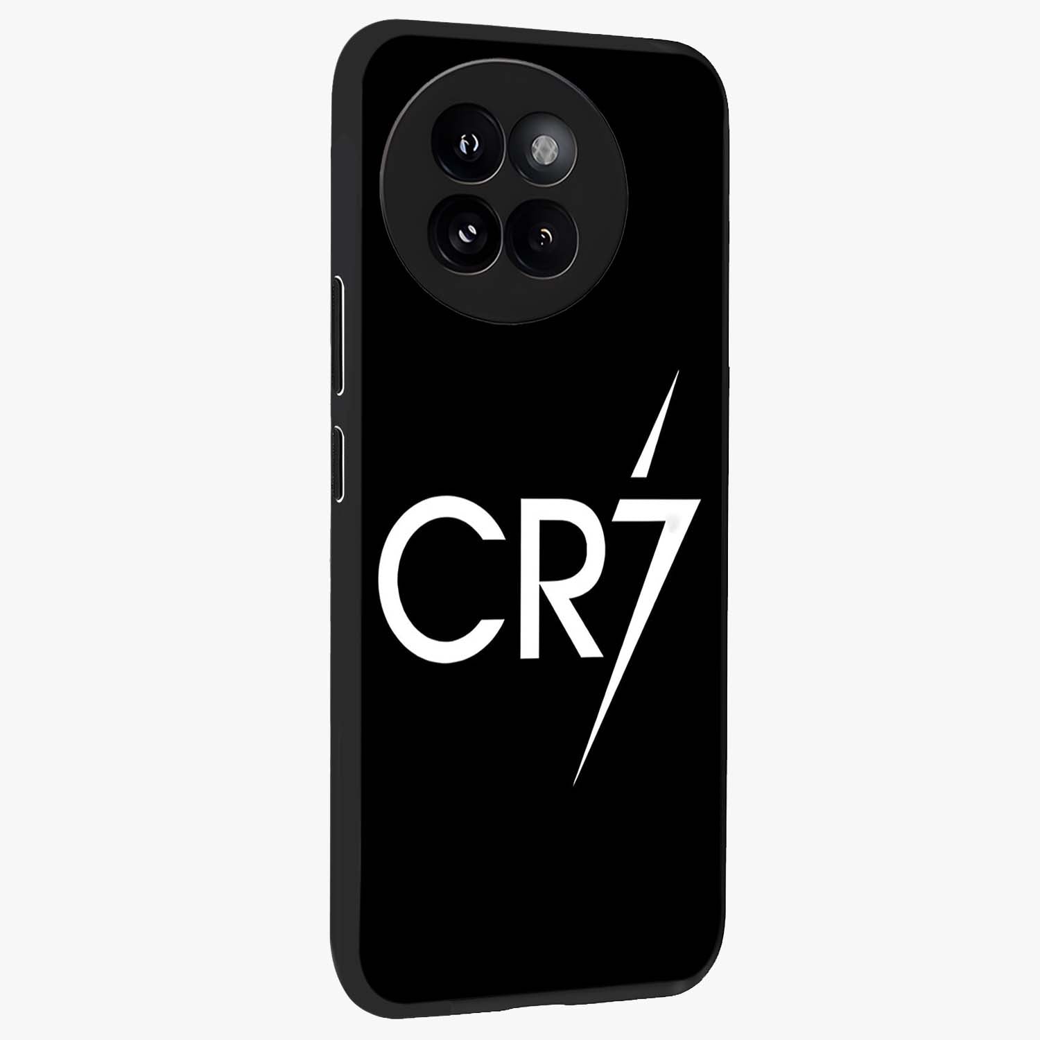 Cr7 Elite Strike Glass Case upright view showcasing energetic football inspired design with modern sports aesthetic.
