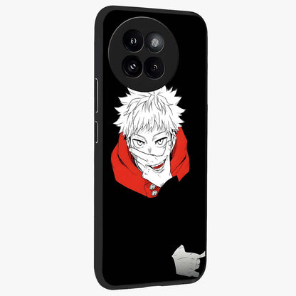 Crimson Chaos Smile Glass Case upright view showcasing expressive chaotic artwork with striking visual theme.