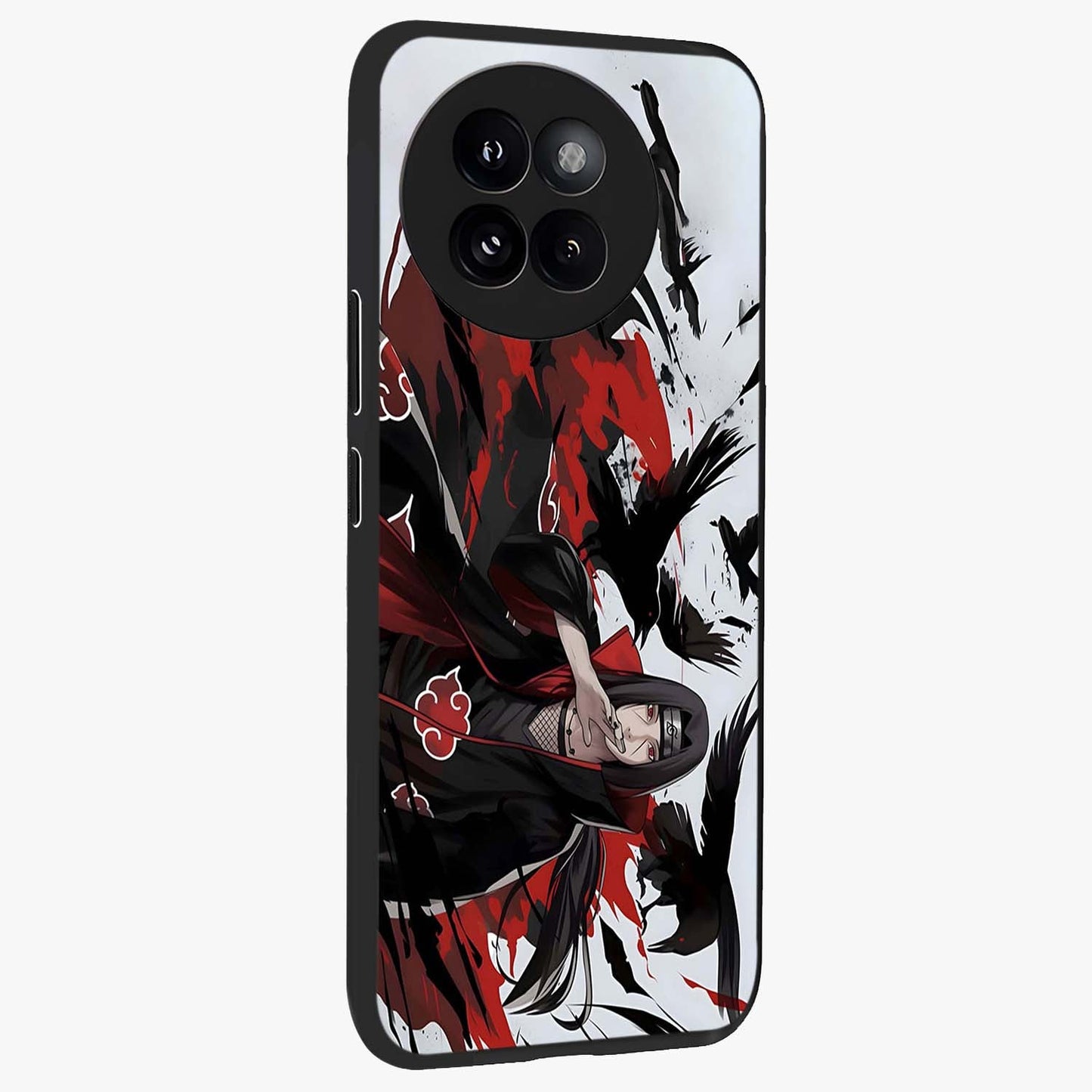 Crimson Crow Illusion Glass Case upright view showcasing striking crow illusion artwork with intense crimson theme.