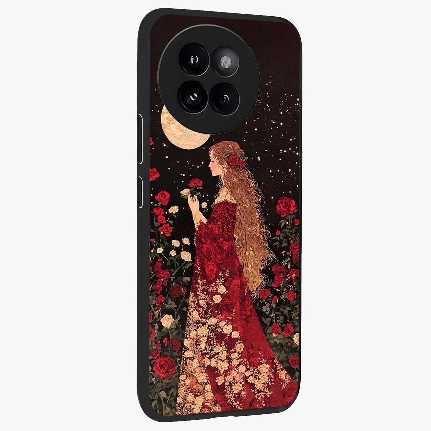 Crimson Dreams Glass Case upright view showcasing dreamy red toned artwork with modern aesthetic style.