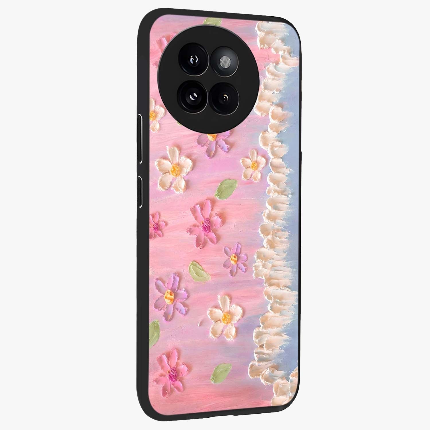 Dreamy Painted Garden Glass Case upright view showcasing vibrant floral garden artwork with artistic nature theme.