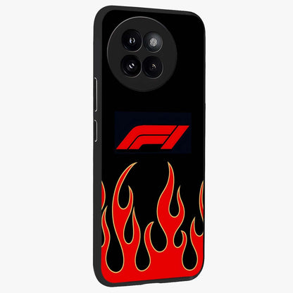 Fire F11 Glass Case upright view showcasing dynamic flame artwork with intense visual theme.
