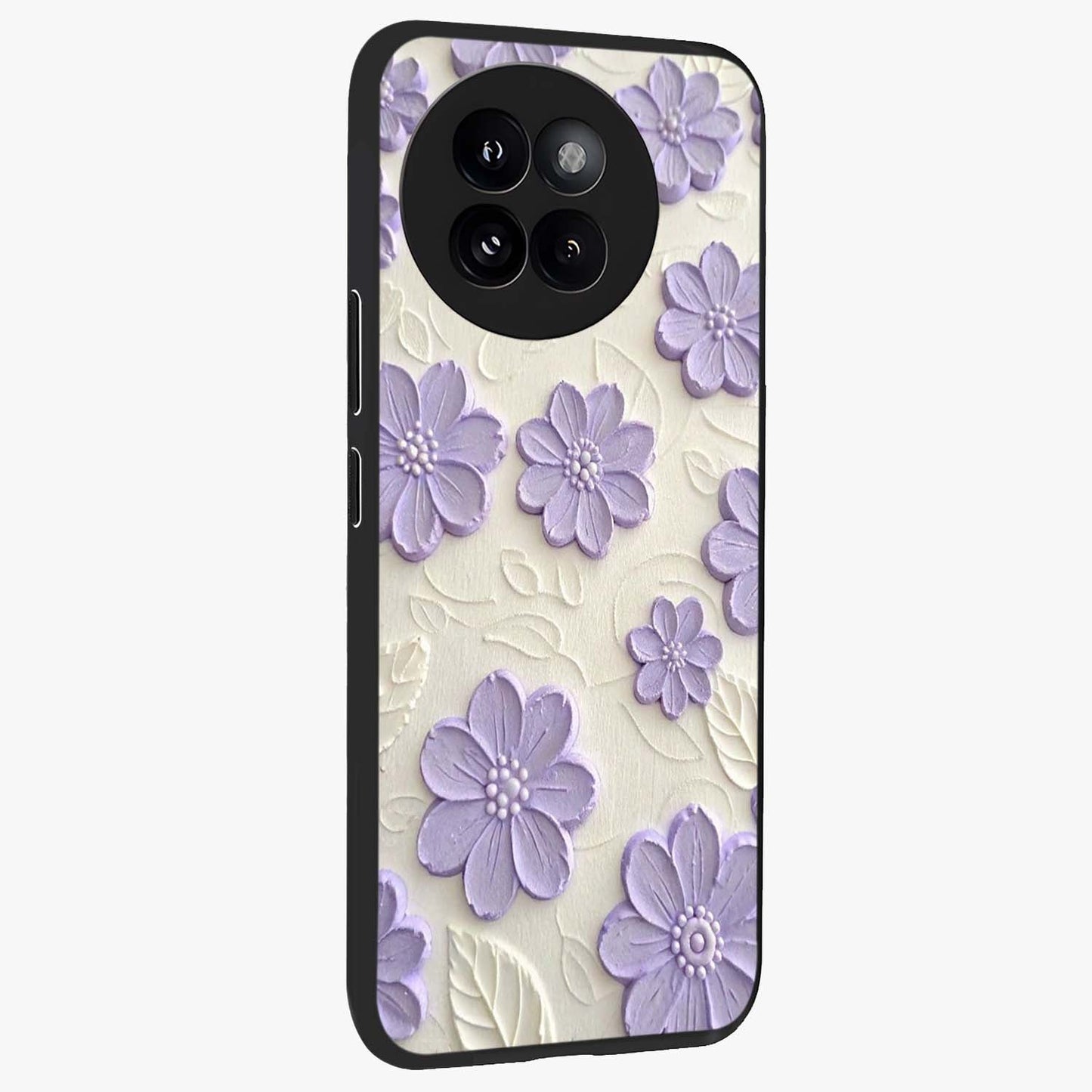 Floral Wall Art With Purple Flowers Glass Case upright view showcasing elegant purple flower artwork with decorative floral theme.