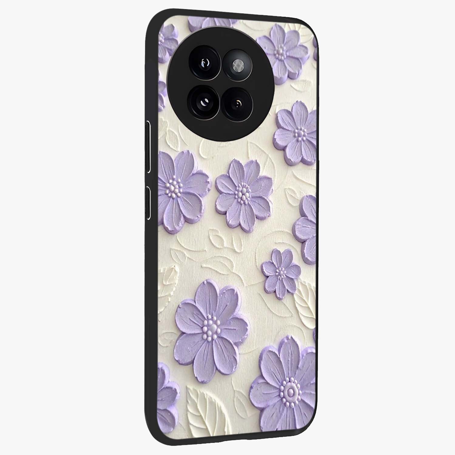 Floral Wall Art With Purple Flowers Glass Case upright view showcasing elegant purple flower artwork with decorative floral theme.
