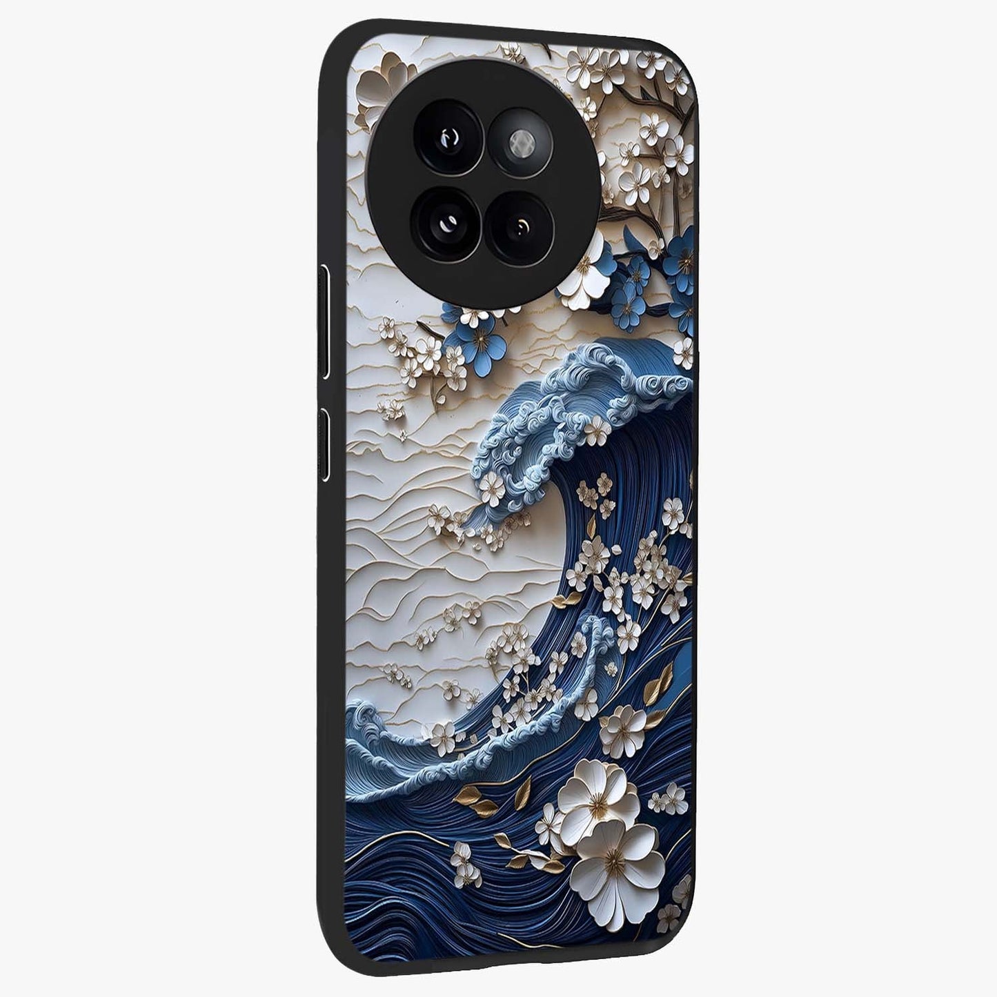 Floral Wave Origami Glass Case upright view showcasing creative floral origami artwork with artistic decorative theme.
