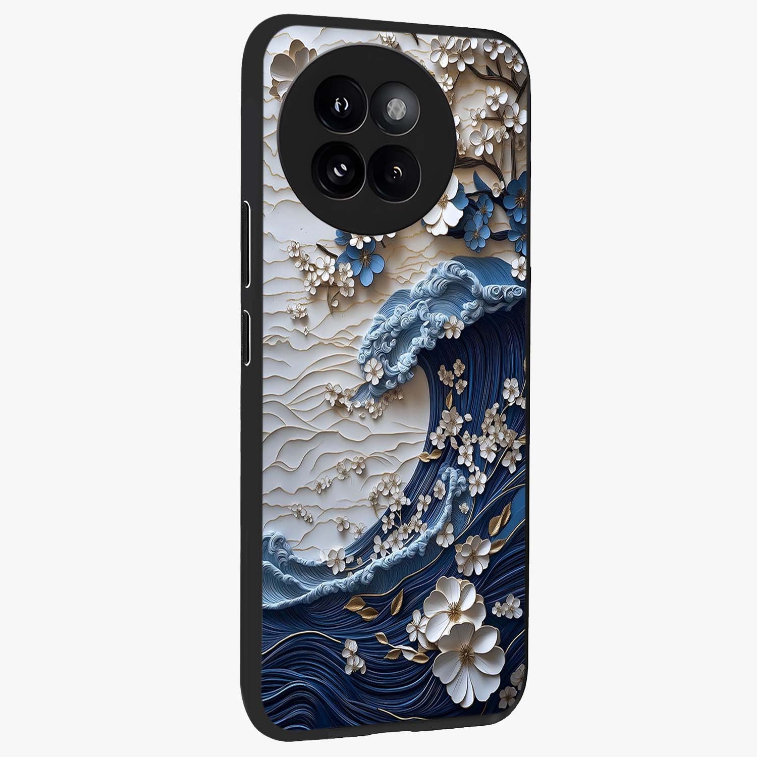 Floral Wave Origami Glass Case upright view showcasing creative floral origami artwork with artistic decorative theme.