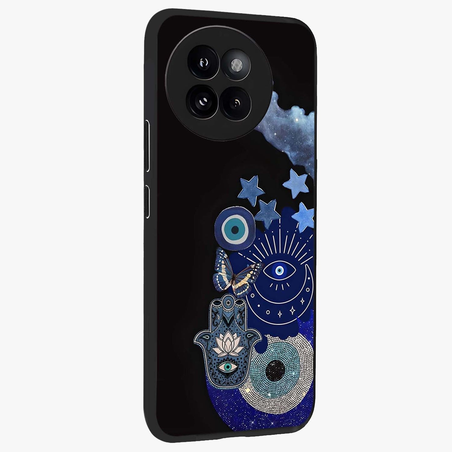 Galactic Charm Cluster Glass Case upright view showcasing glowing cosmic charm artwork with magical celestial style.