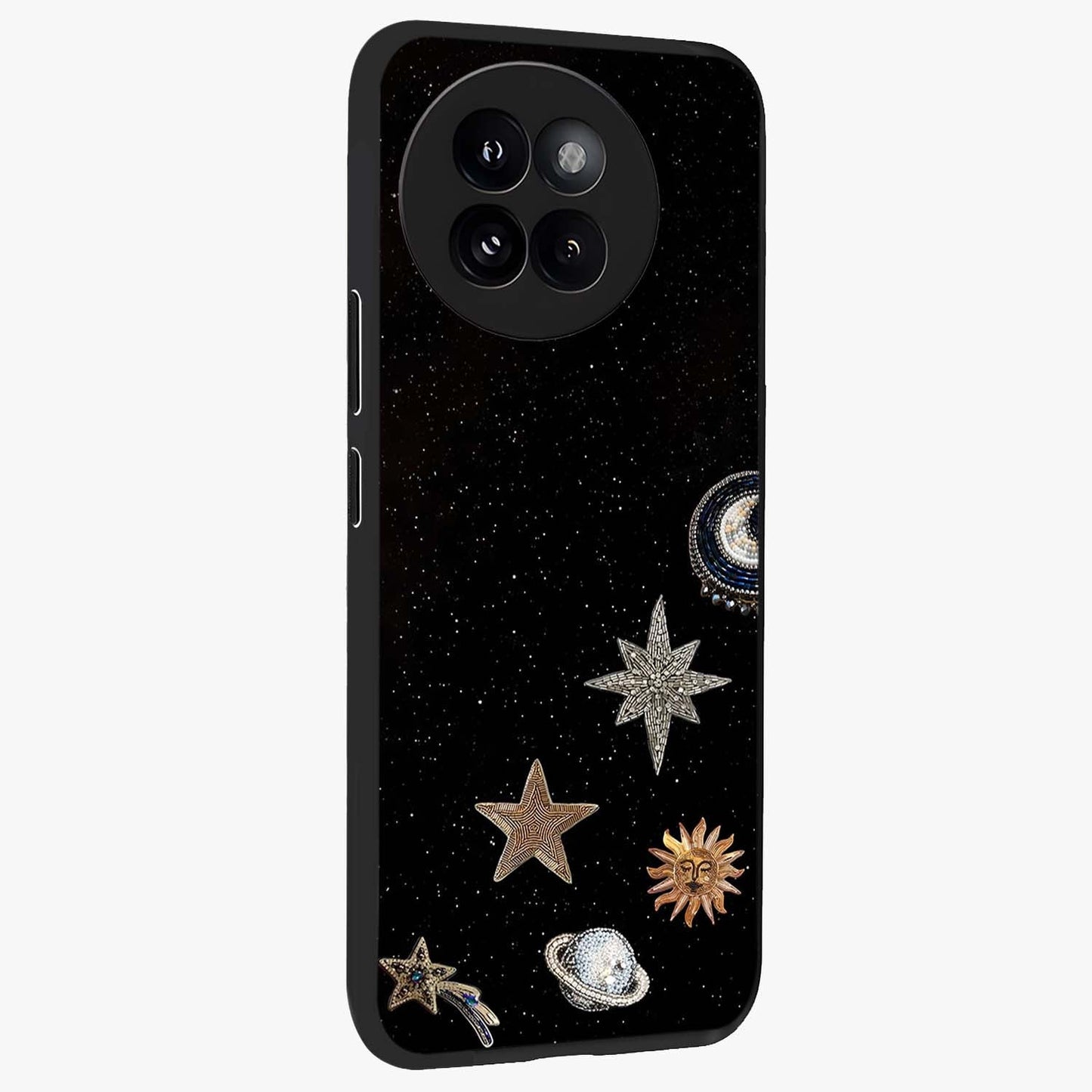 Galactic Charm Glow Glass Case upright view showcasing glowing cosmic charm artwork with magical celestial style.