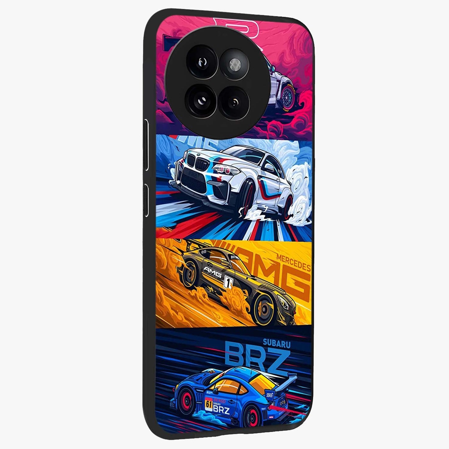 JDM Sports Car Glass Case upright view showcasing dynamic sports car artwork with bold racing theme.