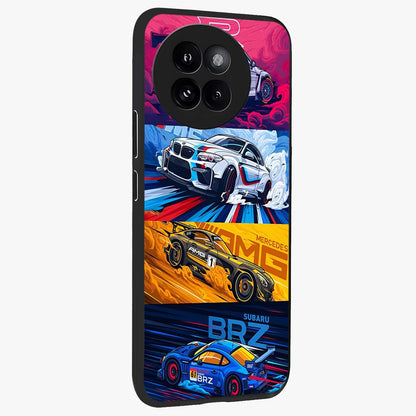JDM Sports Car Glass Case upright view showcasing dynamic sports car artwork with bold racing theme.