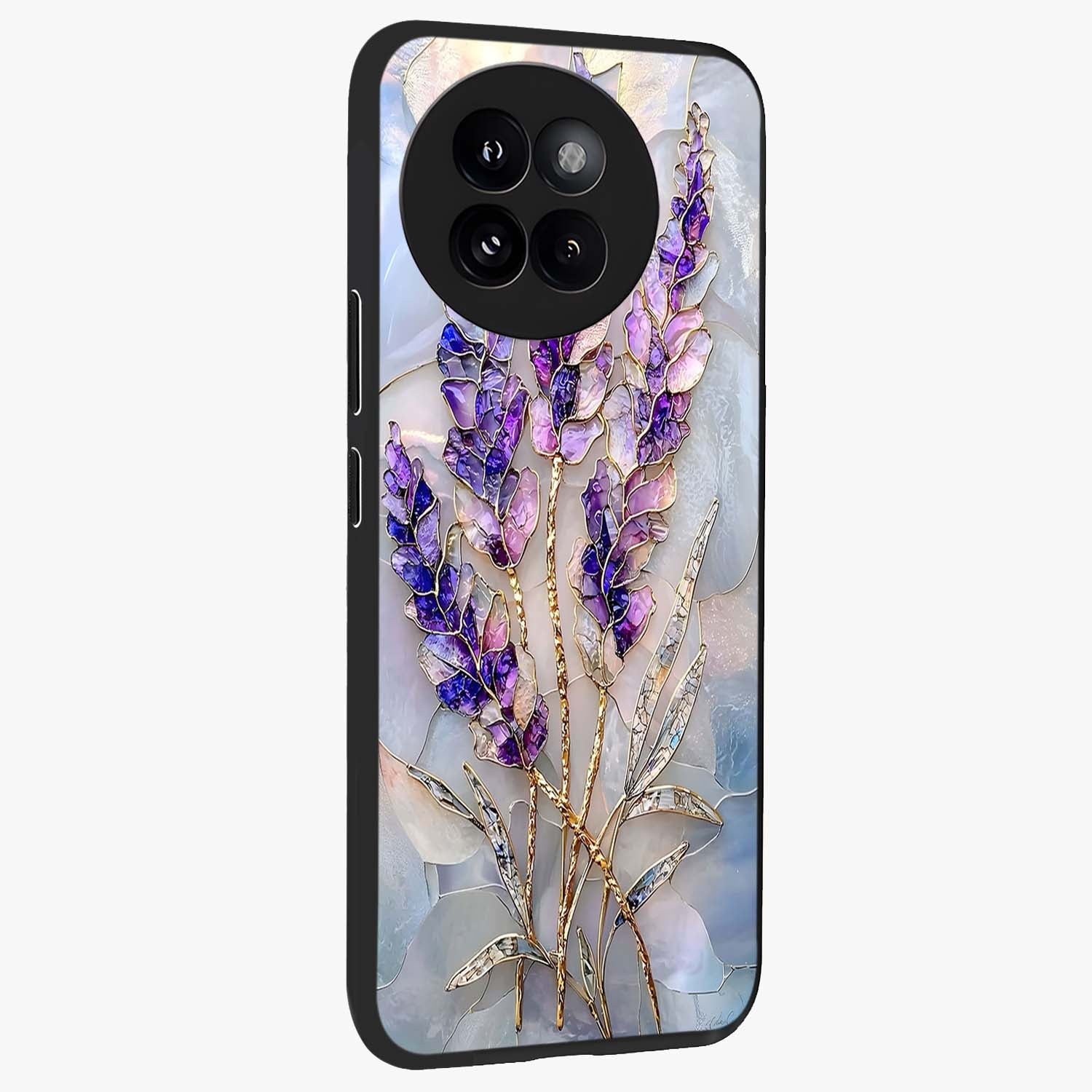 Lavender Dream Glow Glass Case upright view showcasing radiant lavender glow artwork with calming dreamy theme.