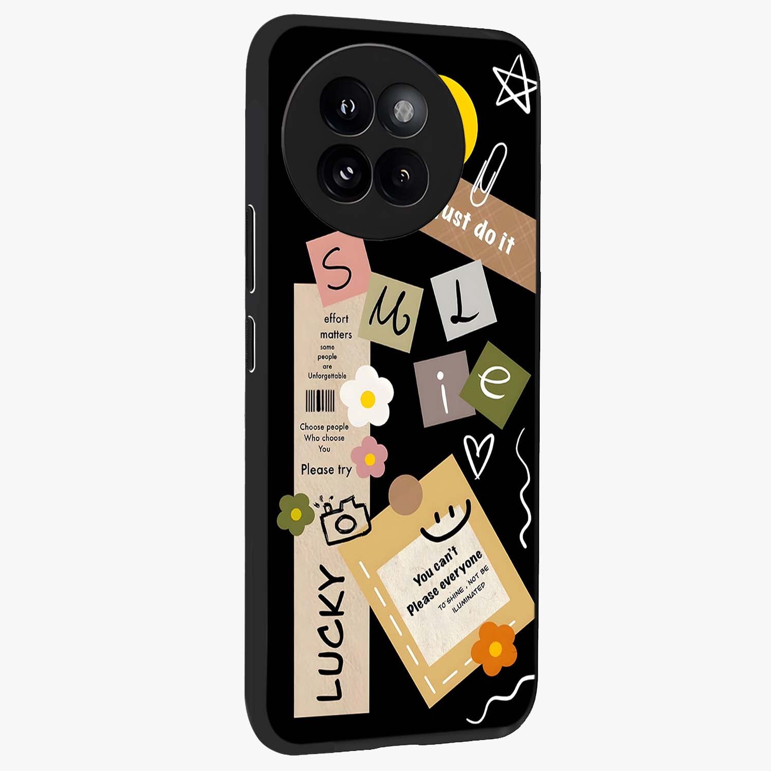 Lucky Aesthetic Collage Glass Case upright view showcasing vibrant collage artwork with youthful aesthetic theme.