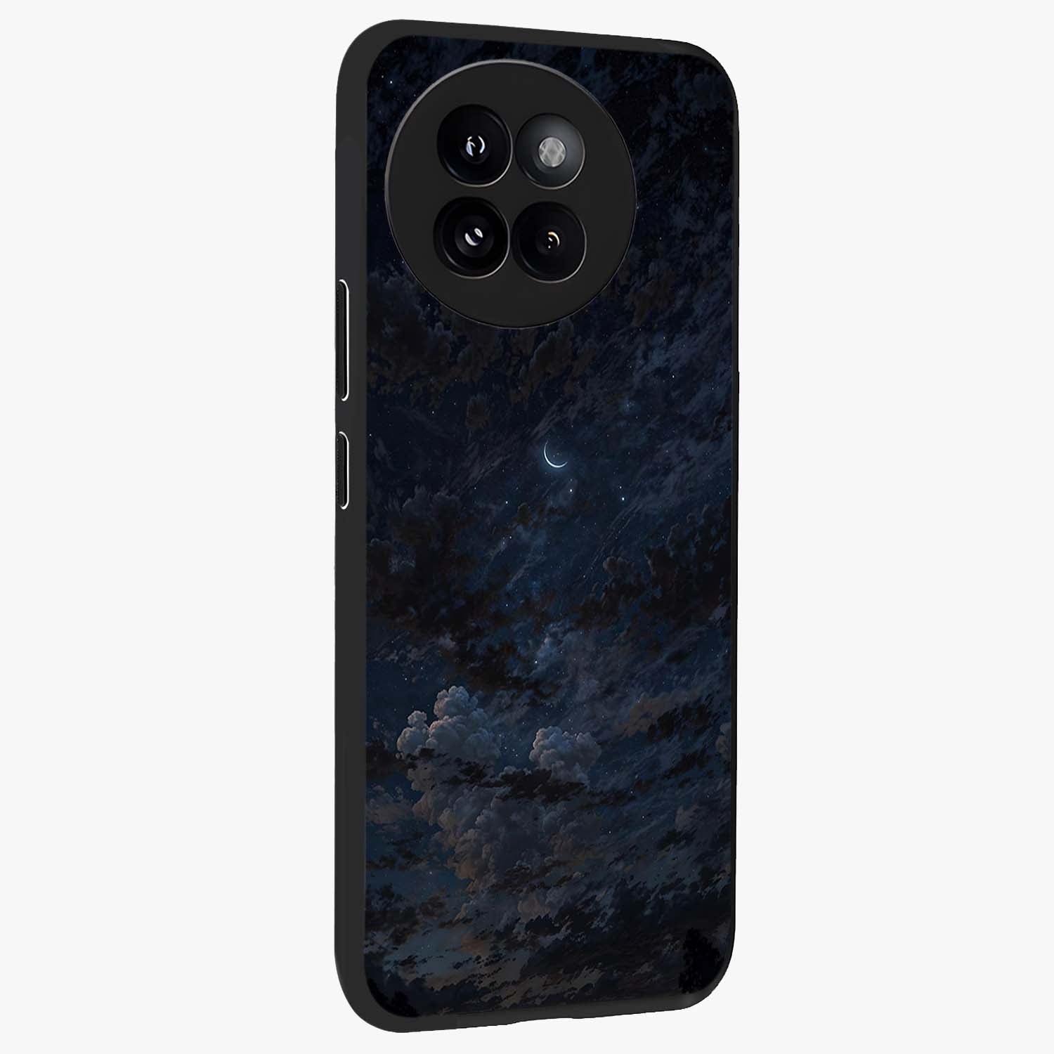 Lunar Veil Silence Glass Case upright view showcasing calm moon themed artwork with serene night atmosphere.