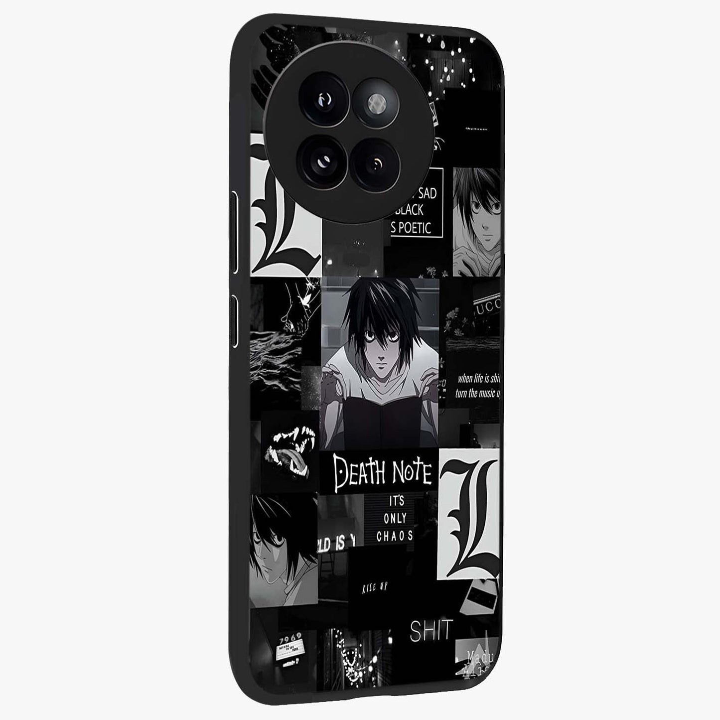 Midnight Chaos Mind Glass Case upright view showcasing expressive abstract artwork with bold dark theme.