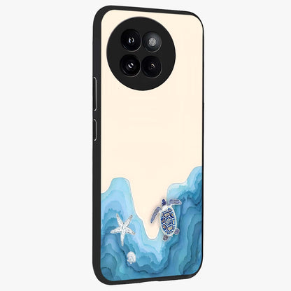 Ocean Drift Turtle Glass Case upright view showcasing calm underwater turtle artwork with nature inspired theme.