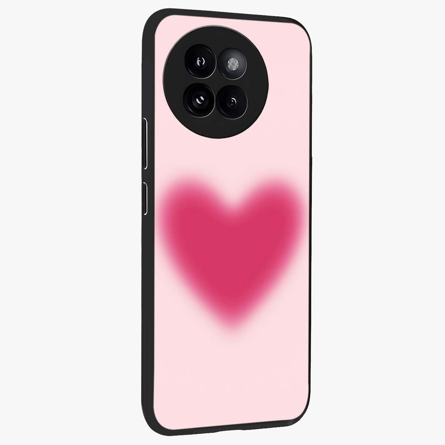 Pink Aura Heart Glass Case upright view showcasing romantic heart artwork with soft pastel theme.