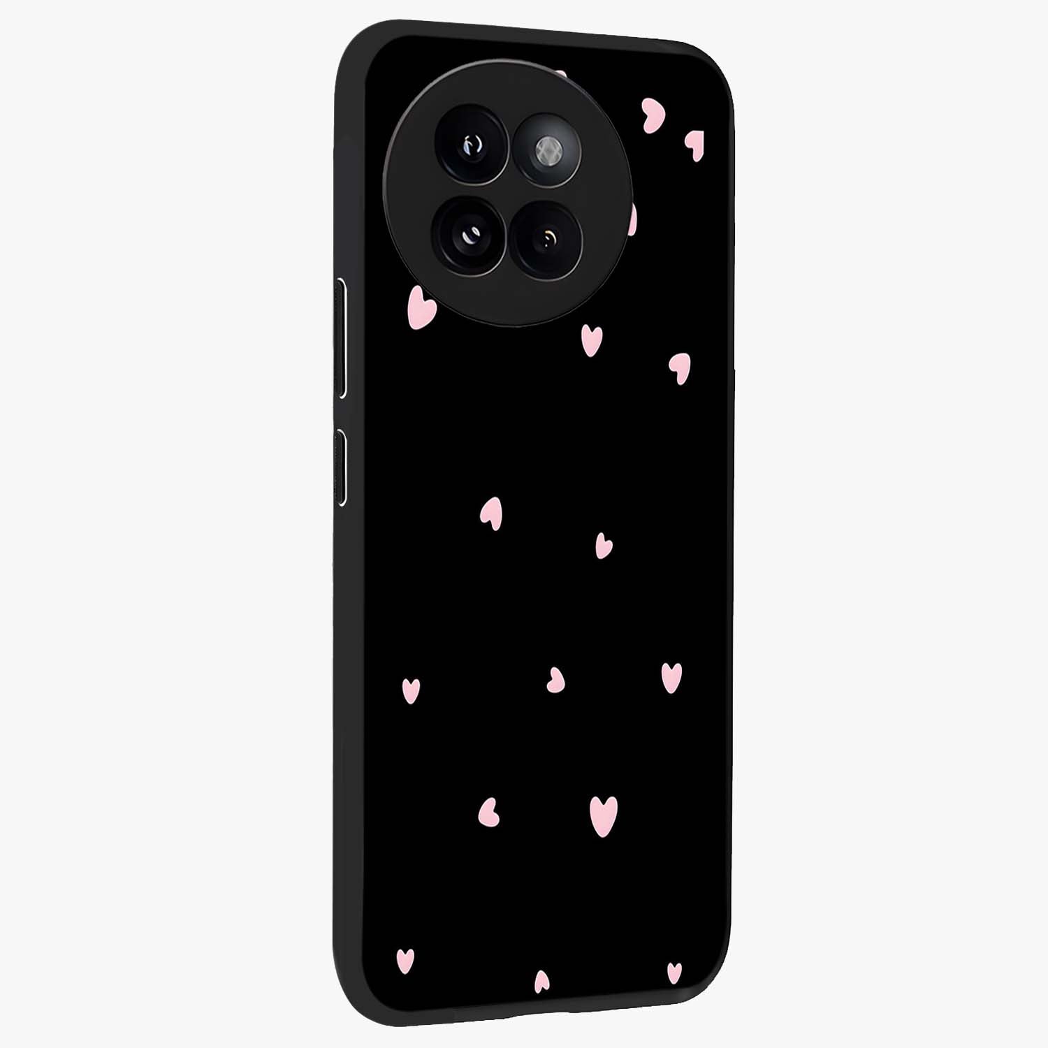 Pink Love Drops Glass Case upright view showcasing charming heart drop artwork with romantic playful theme.