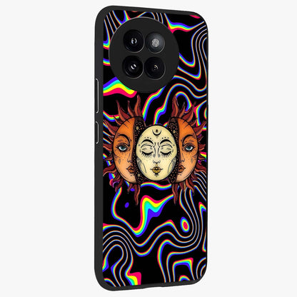Psychedelic Sun Glass Case upright view showcasing trippy sun artwork with bold psychedelic theme.