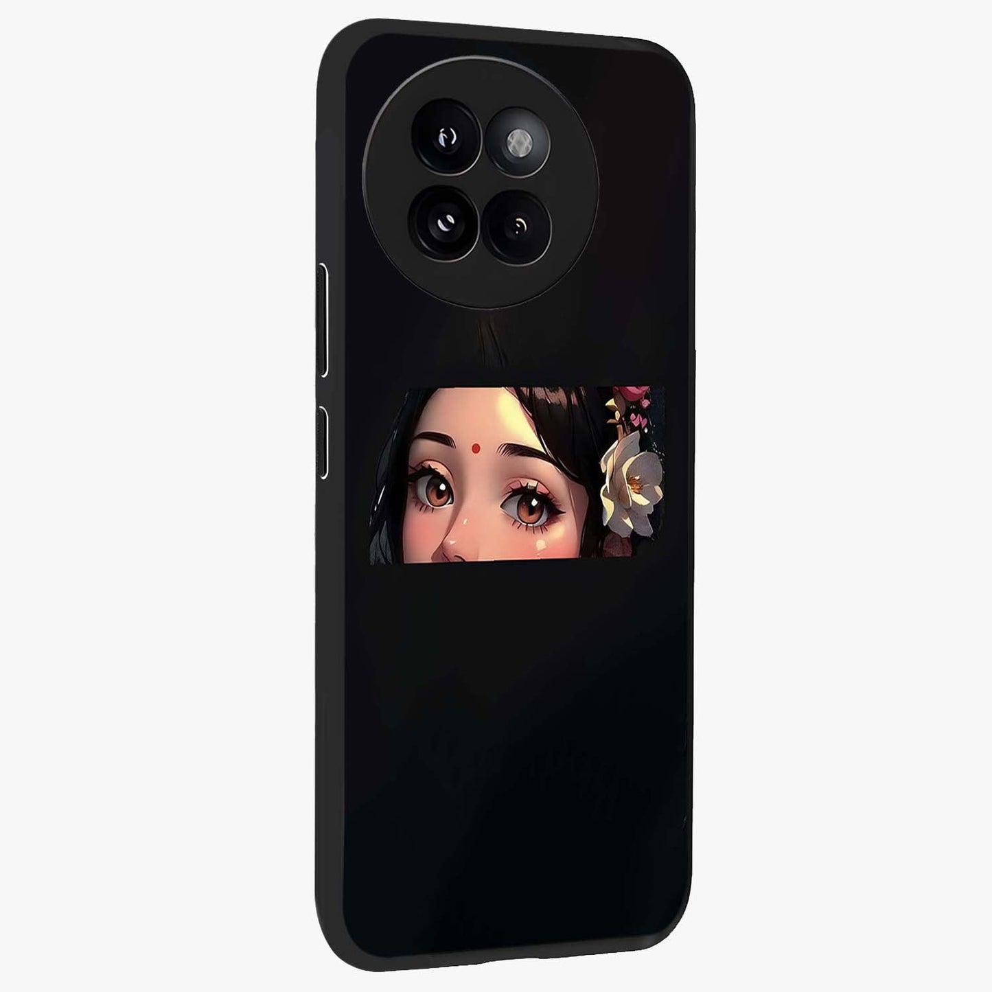 Radha Divine Embrace Glass Case upright view showcasing sacred Radha themed artwork with peaceful devotional style.