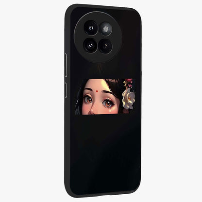 Radha Divine Embrace Glass Case upright view showcasing sacred Radha themed artwork with peaceful devotional style.