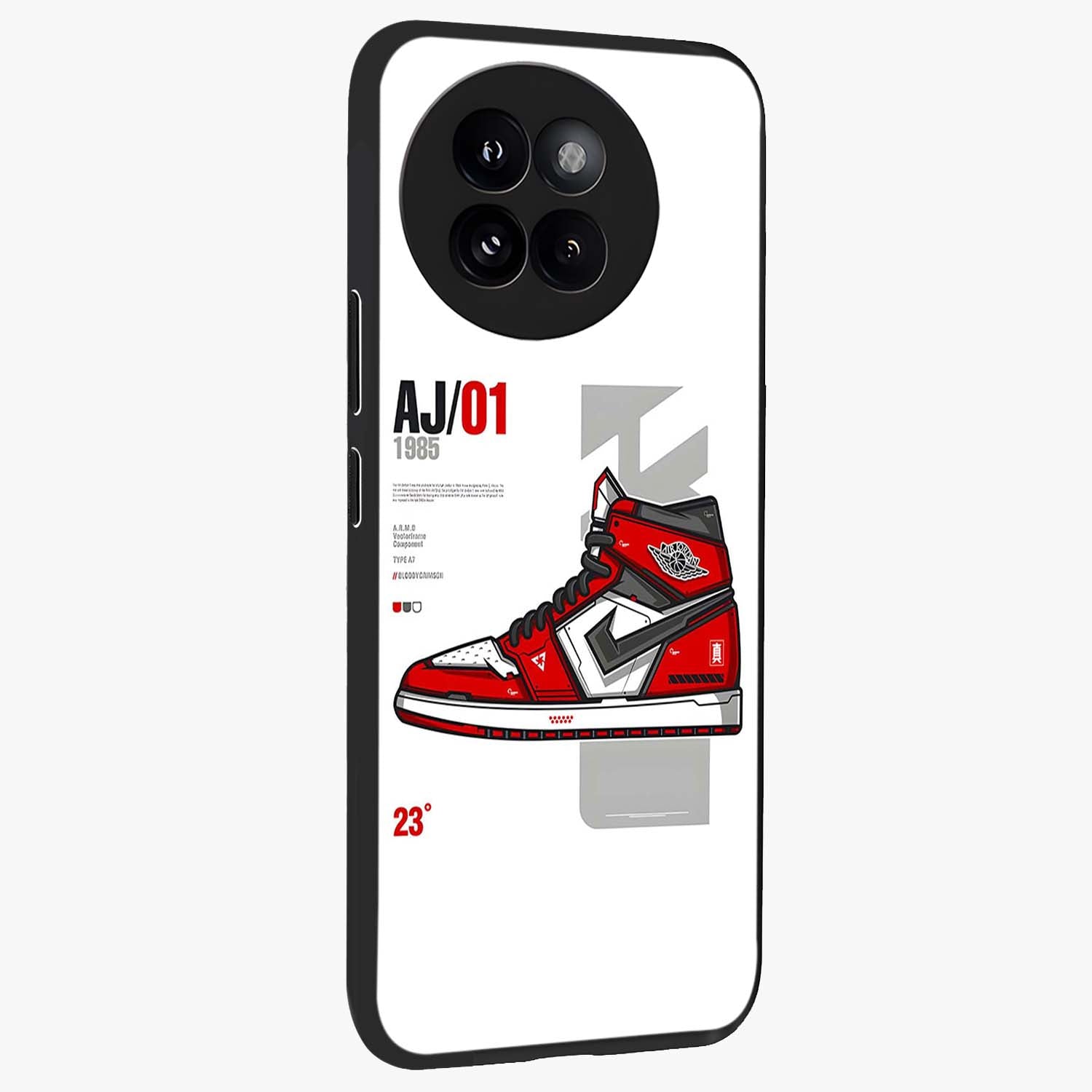 Retro Sneaker Blueprint Glass Case upright view showcasing stylish sneaker illustration with vintage streetwear theme.
