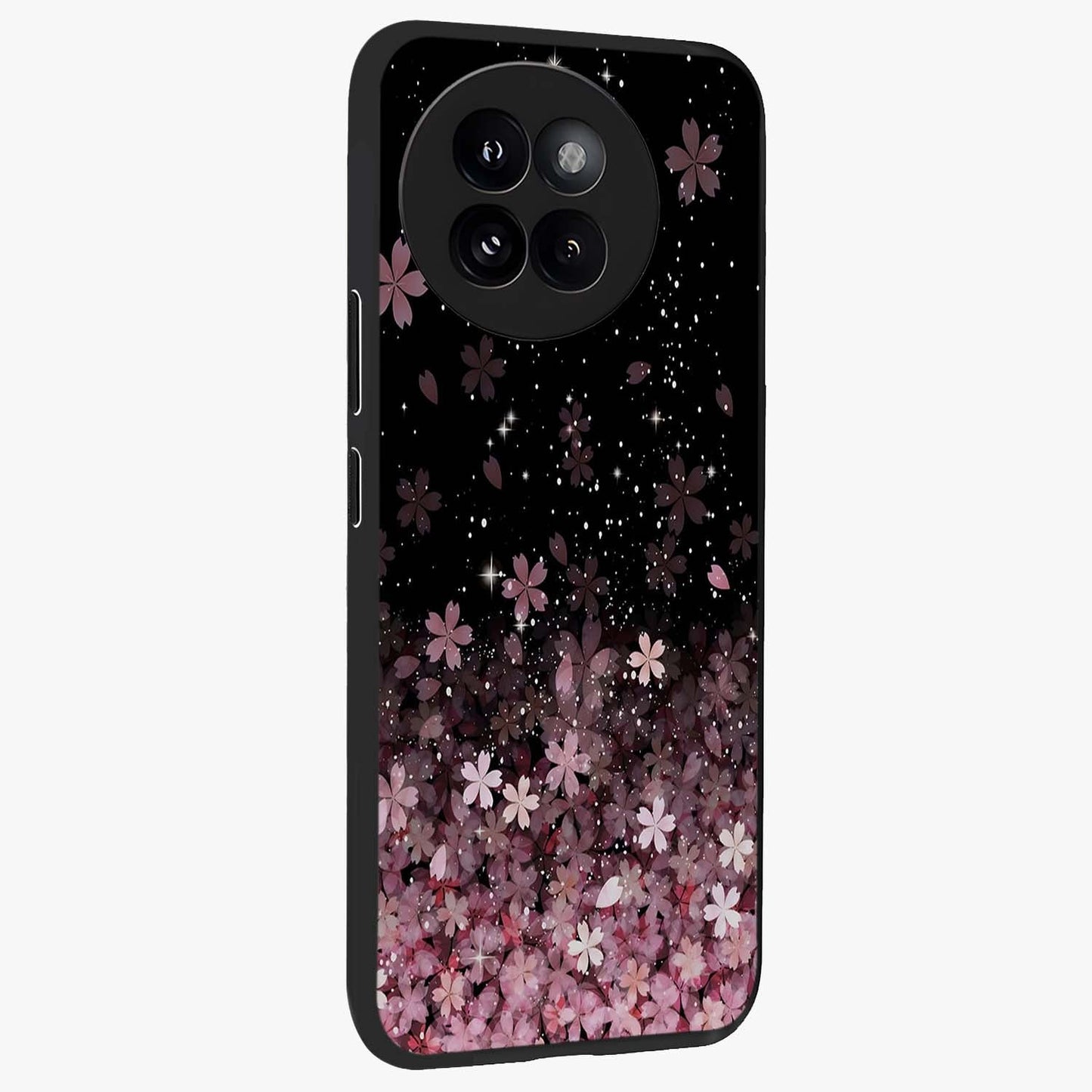 Small Starry Flowers Glass Case upright view showcasing charming floral artwork with dreamy starry theme.