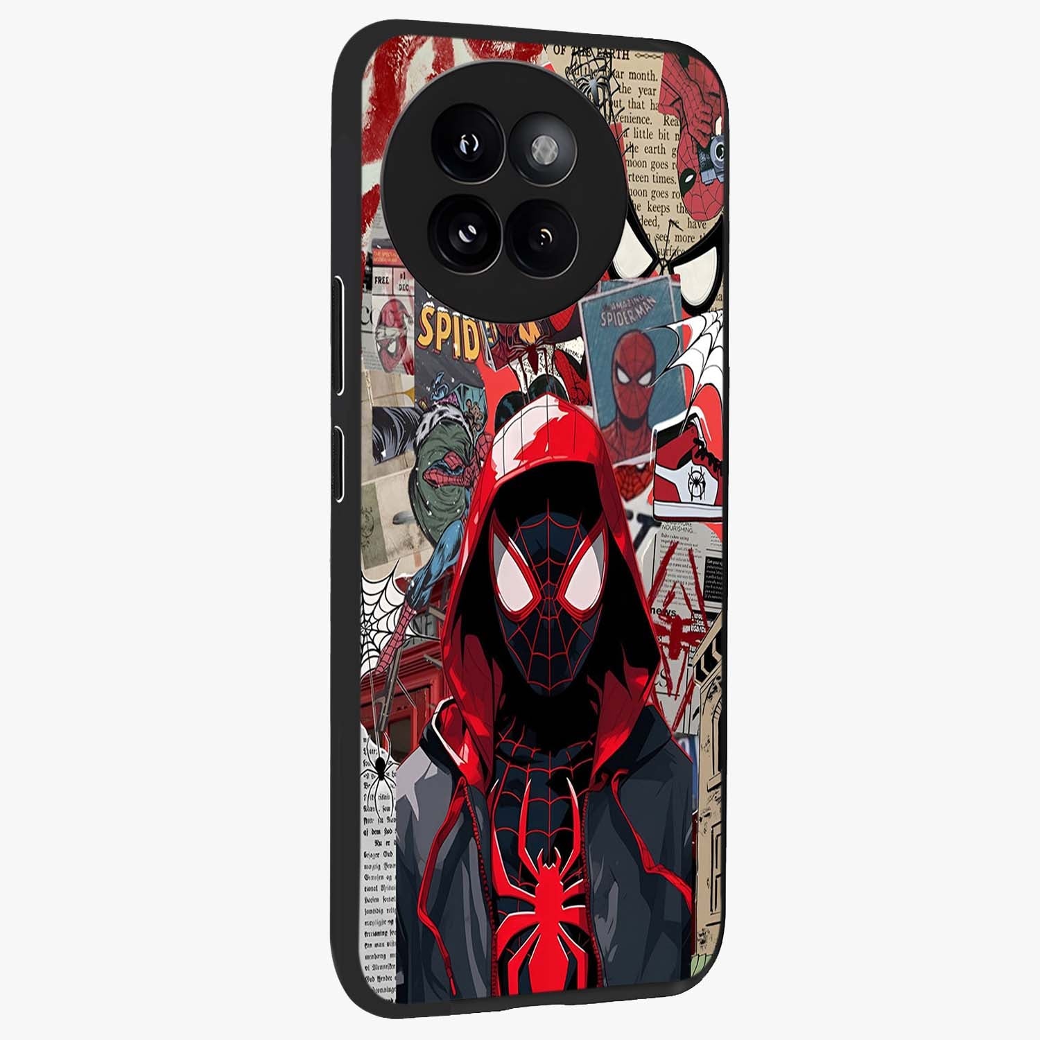 Spider Collage Street Glass Case upright view showcasing bold superhero artwork with urban street theme.