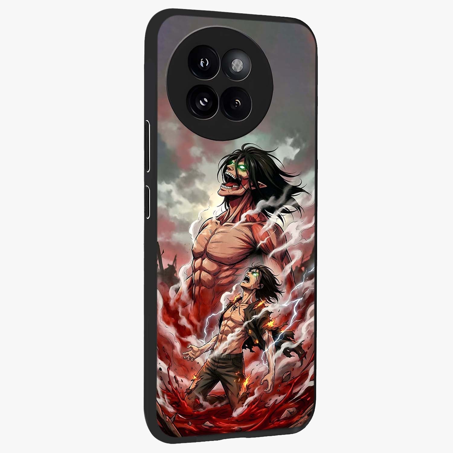 Titan Awakening Fury Glass Case upright view showcasing intense titan artwork with epic fantasy theme.