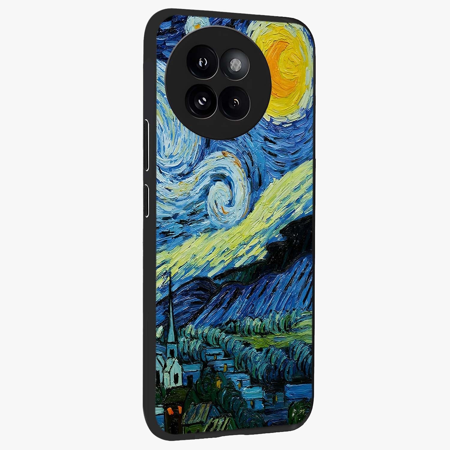 Van Gogh Art Glass Case upright view showcasing expressive painting style artwork with timeless artistic theme.
