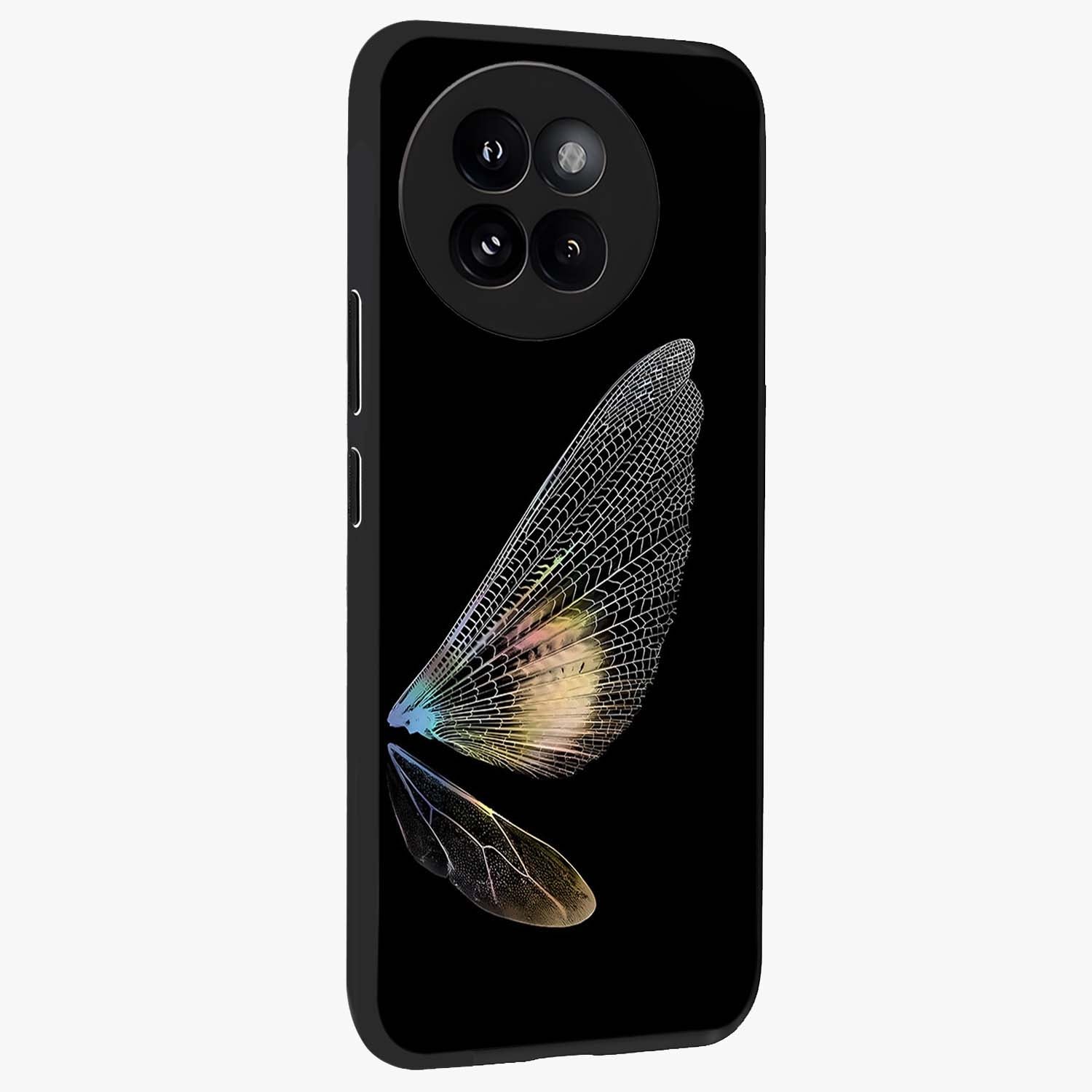 Whispers Of Wings Glass Case upright view showcasing elegant wing artwork with light airy theme.