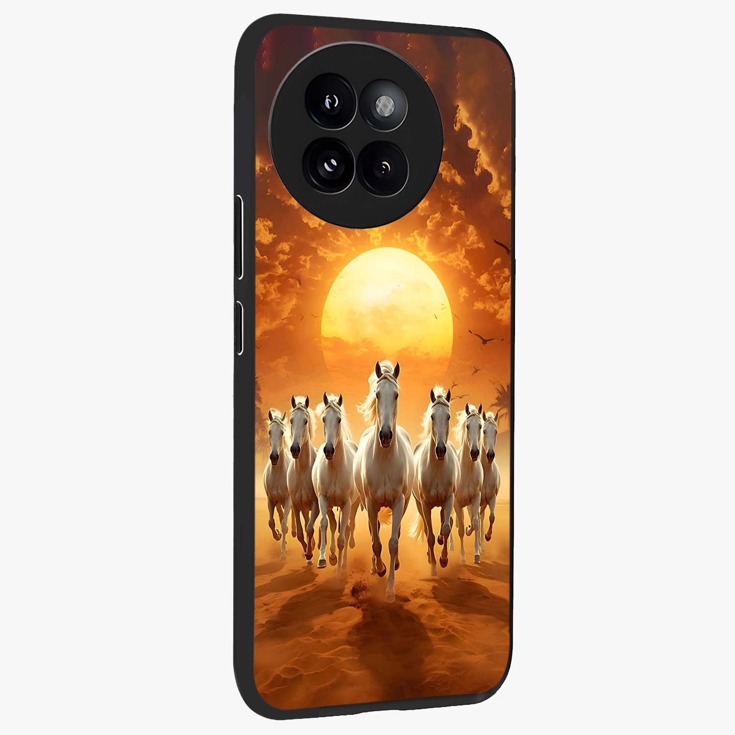 Wild Sunset Majesty Glass Case upright view showcasing dramatic sunset artwork with bold nature theme.