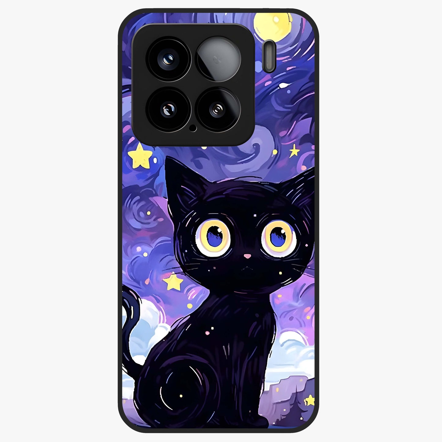 Abstract Cat Art Glass Case showing flat back view with artistic cat illustration and glossy glass finish.
