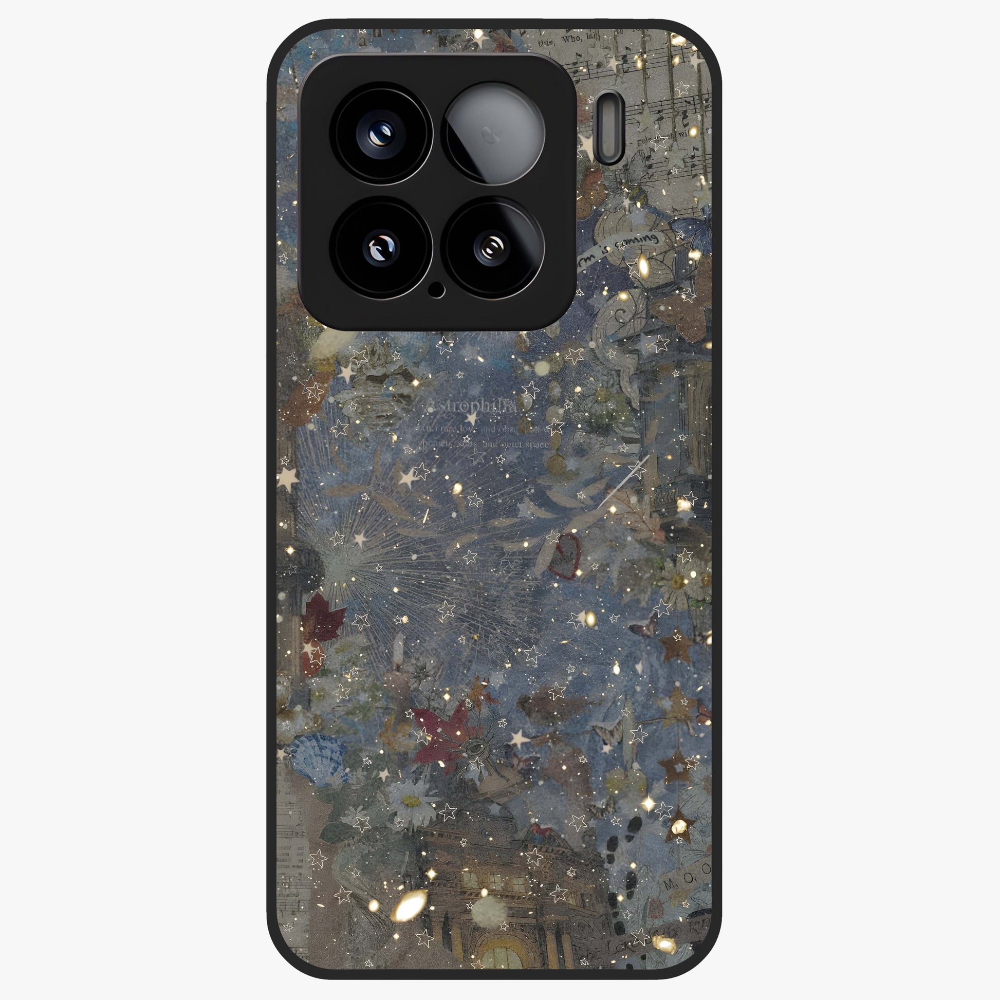 Aesthetic Astrolophia Glass Case showing flat back view with dreamy aesthetic design and glossy glass finish.