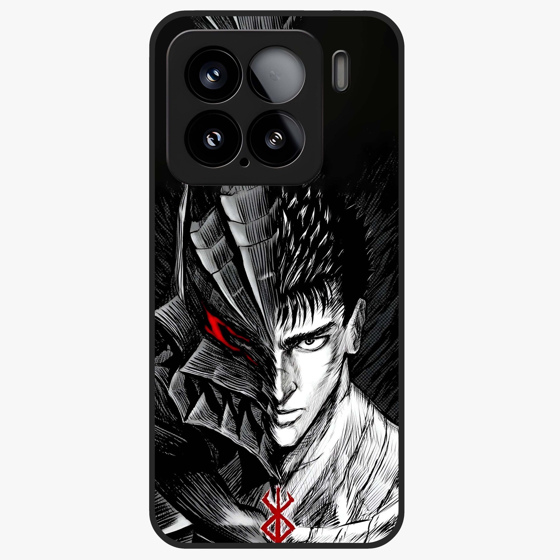 Berserker Blood Oath Glass Case showing flat back view with fierce warrior inspired artwork and glossy glass finish.